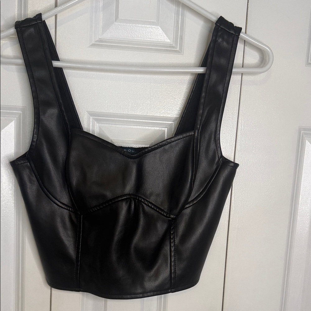 Sleek Black Faux Leather Crop Top